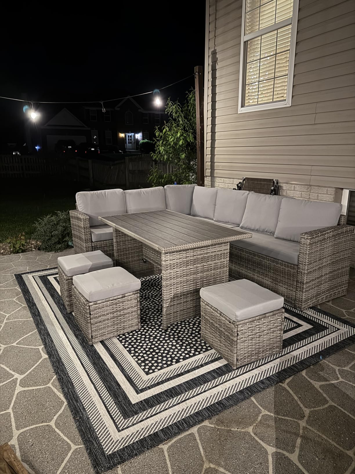 Wumiokio Patio Furniture Set, 7 Pieces Outdoor Patio Furniture with Dining Table&Chair, All Weather Wicker Conversation Set with Ottoman,Brown Rattan & Ivory Cushions customer photo 1