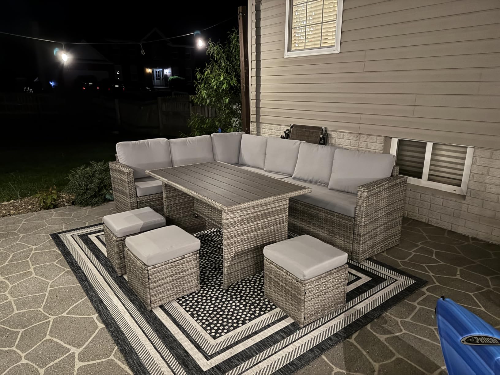 Wumiokio Patio Furniture Set, 7 Pieces Outdoor Patio Furniture with Dining Table&Chair, All Weather Wicker Conversation Set with Ottoman,Brown Rattan & Ivory Cushions customer photo 2