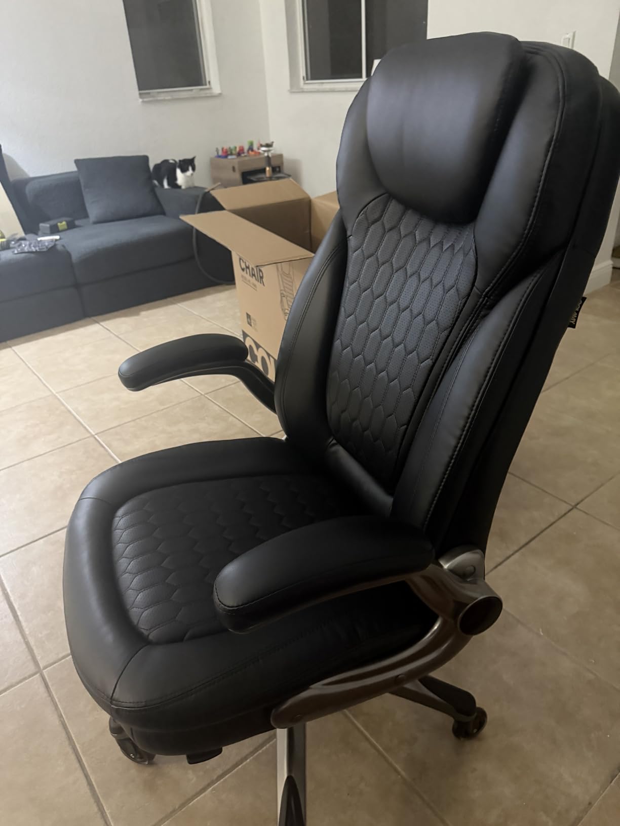 Executive Office Chair-Ergonomic Computer Desk Chair, High Back Leather Chair with Padded Flip-up Arms, Swivel Home Office Chair Upgraded Caster-Black customer photo 2