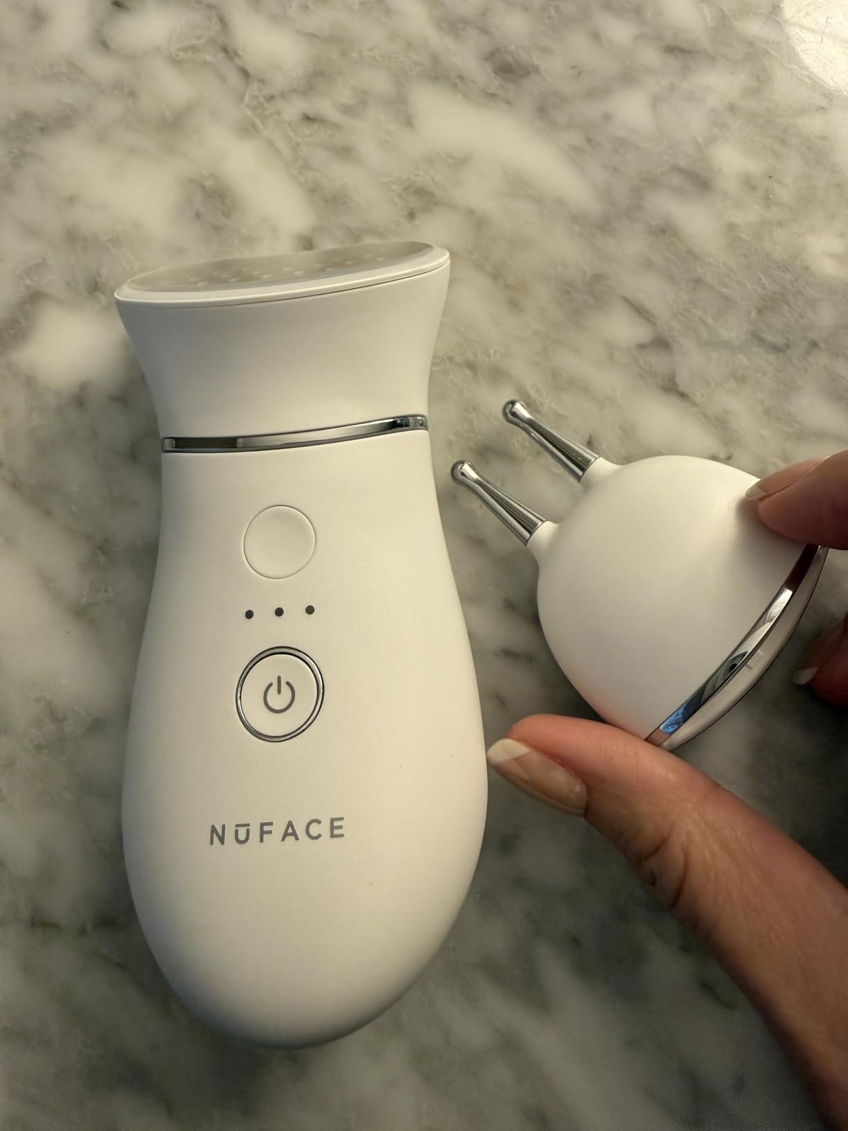 NuFACE Trinity+ Microcurrent Facial Device, Wrinkle Reducer + Effective Lip & Eye Attachment - FDA Cleared Face Toning Device for Targeted Treatment + Microcurrent Gel Activator & Silk Creme customer photo 1
