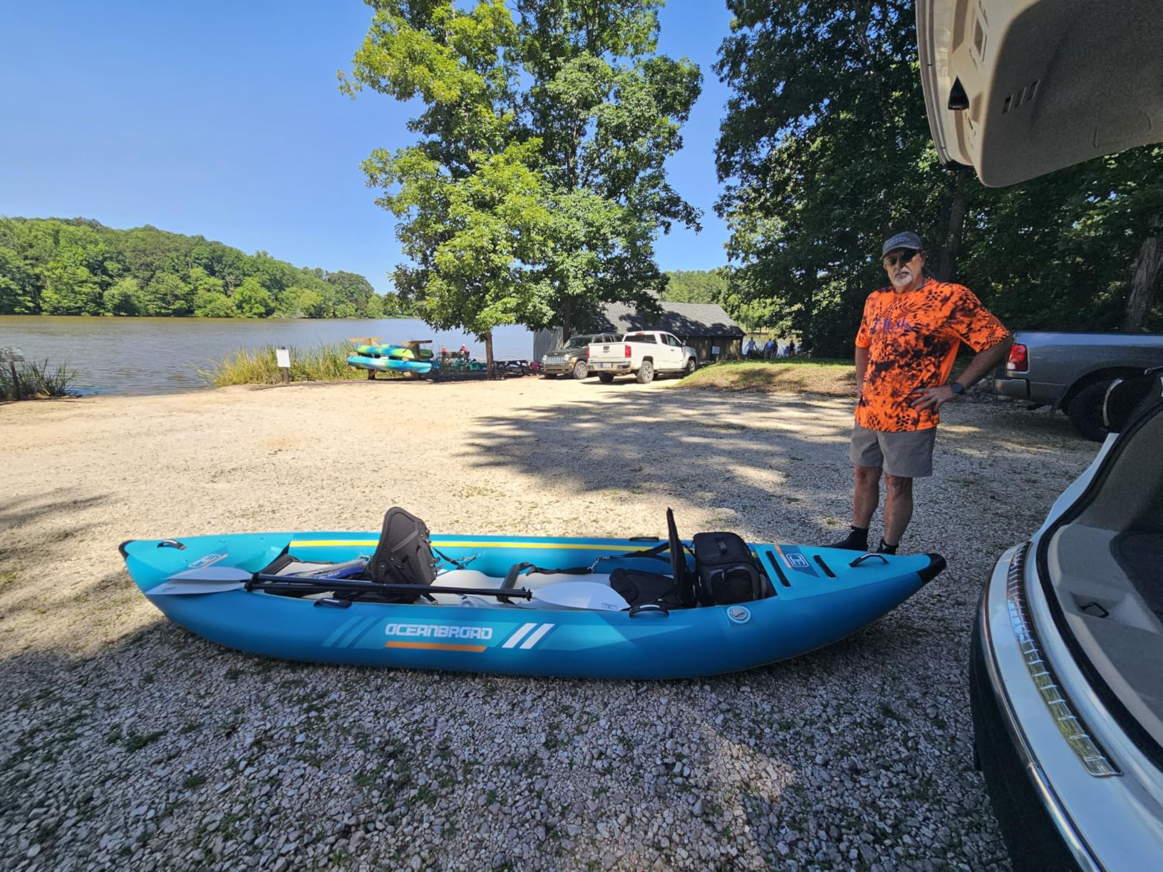 OCEANBROAD Inflatable Sit-in Kayak(NO HIN), 1 Person/2 Person Blow Up Kayak for Adults with Paddle, Kayak Seat, Pedal, Hand Pump and Bag, Blue/Sky Blue customer photo 2