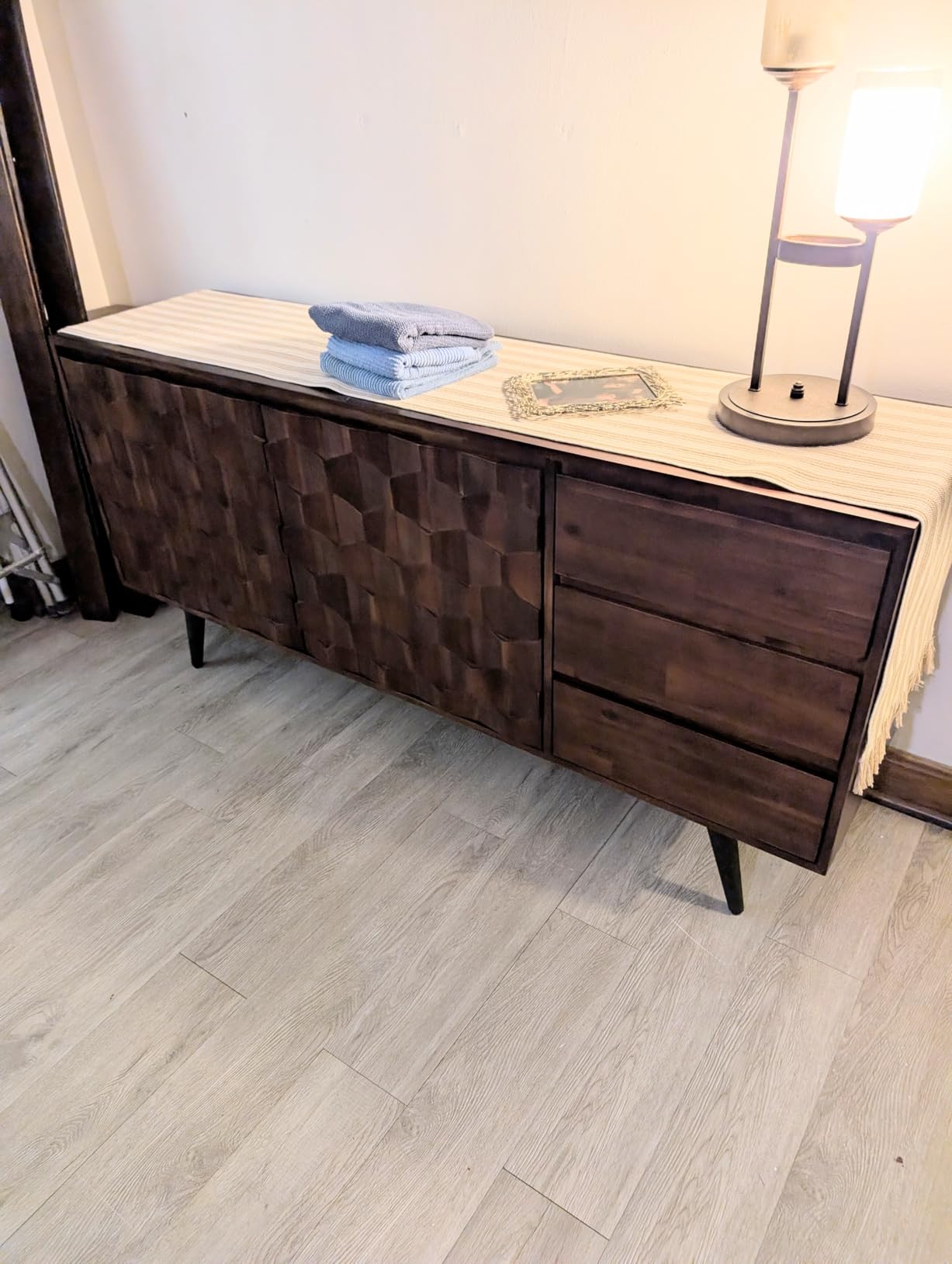 Bme Sideboard Georgina Solid Wood 2 Doors & 3 Drawers, 61'' Mid Century Modern Cabinet with Geometric Pattern for Kitchen, Dining, Living Room customer photo 1