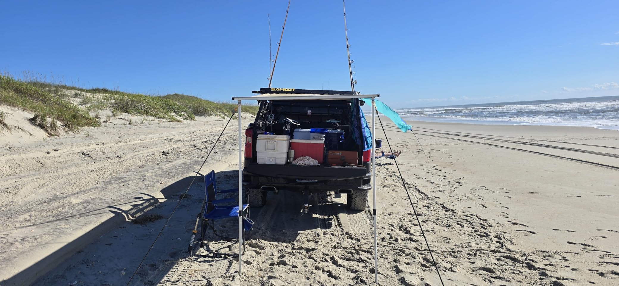 SAMOUT Vehicle Awning, 8.2ft x 10ft, Rooftop Pullout Ripstop UPF50+ Side Awning, Reinforced Hinges & Poles for Jeep/SUV/Truck/Van customer photo 1