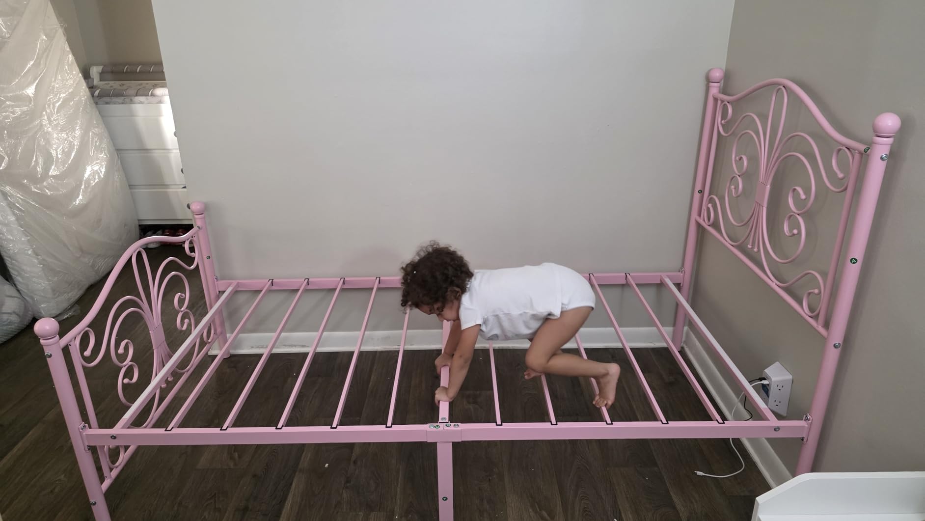 SHA CERLIN Twin Size Bed Frame for Kids, Metal Bed Frame with Butterfly Pattern Design Headboard & Footboard, No Box Spring Needed customer photo 2