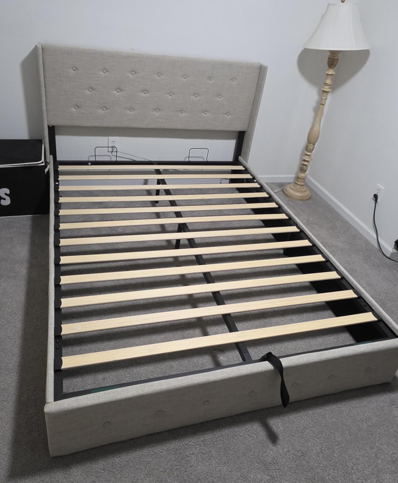 Allewie Queen Size Lift Up Storage Bed, Modern Wingback Headboard, Hydraulic Support, No Box Spring Needed, Light Beige customer photo 1