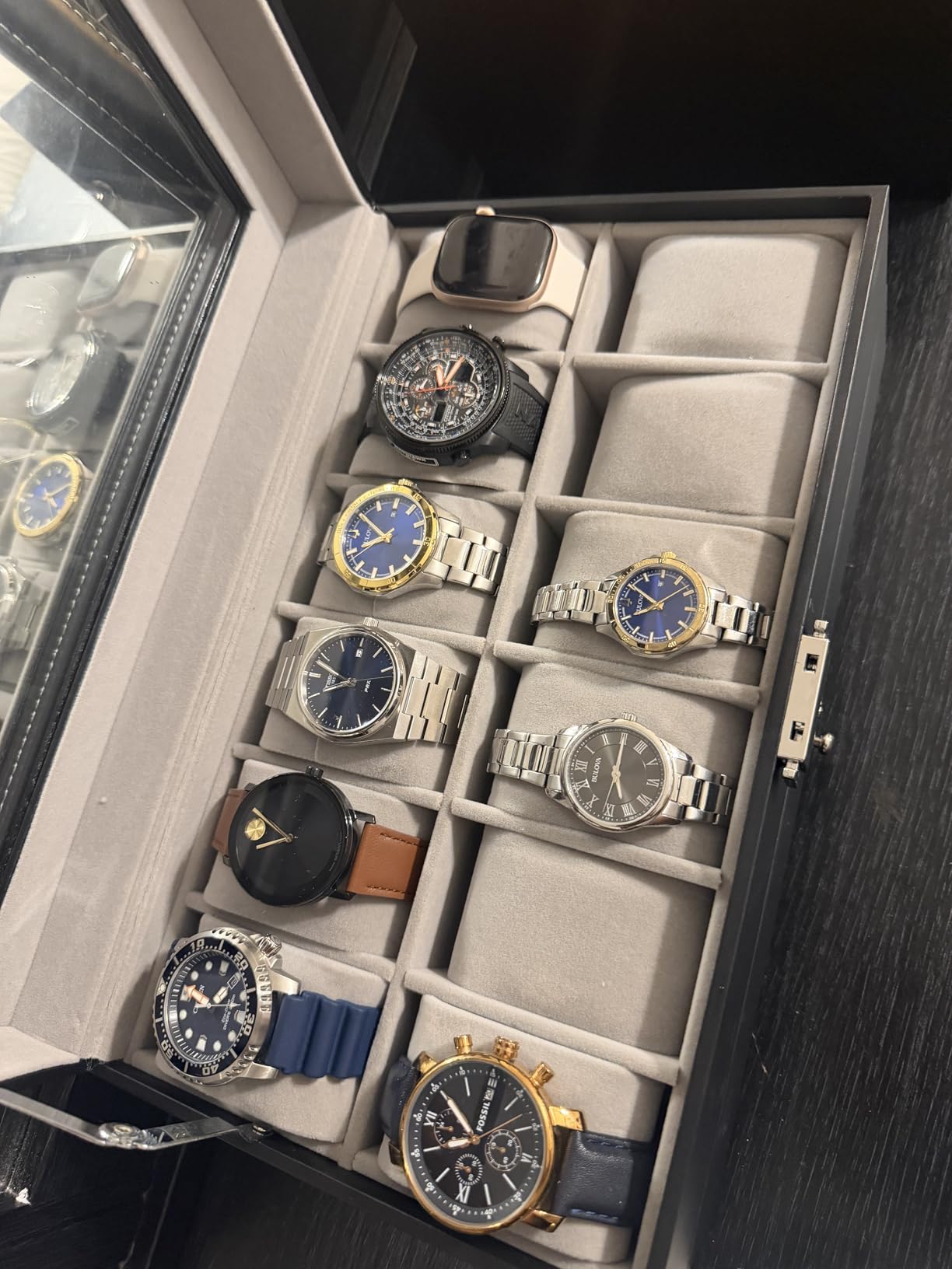 SONGMICS Watch Box, 8-Slot Watch Case Organizer with Large Glass Lid, 2 Layers, Removable Pillows, Metal Lock customer photo 2