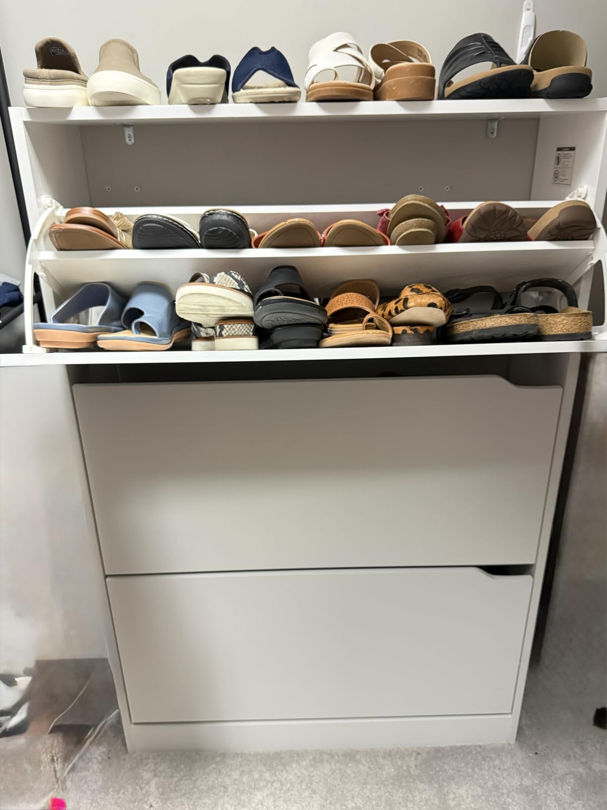 BORNOON Shoe Cabinet with 3 Flip Drawers - Hidden Wood Shoe Cabinet, Freestanding Shoe Storage Cabinet for Entryway Hallway, White, 47.2