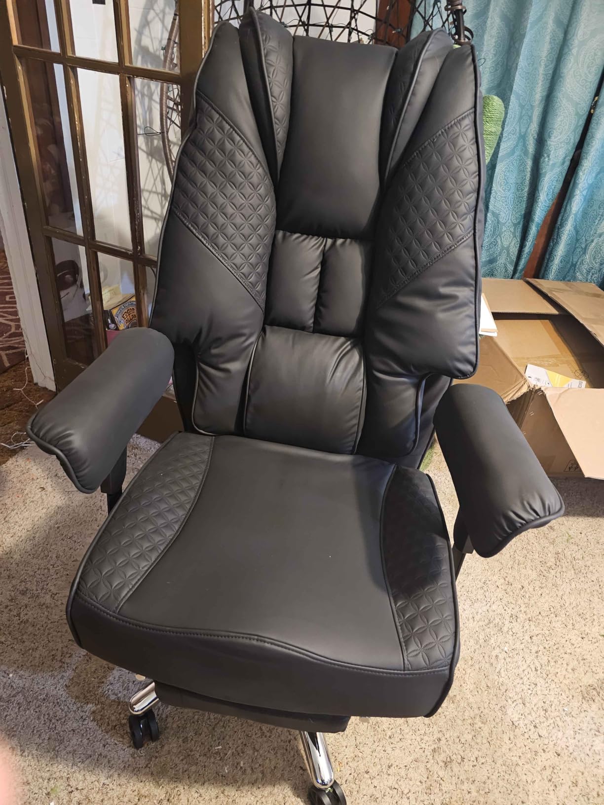 EXCEBET Big and Tall Office Chair 400lbs Wide Seat, Leather High Back Executive Office Chair with Foot Rest, Ergonomic Chairs Lumbar Support for Lower Back Pain Relief (Black) customer photo 1