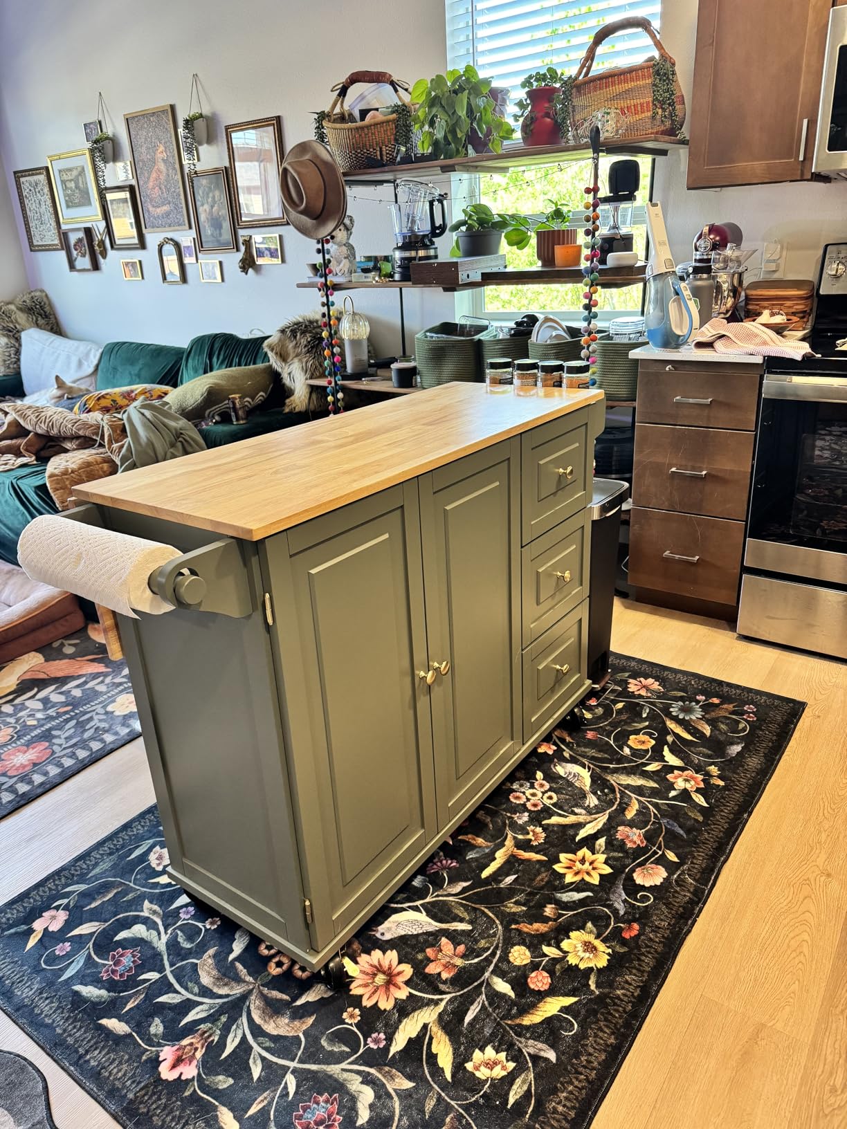 Homestyles Mobile Kitchen Island Cart with Wood Top and Dropleaf Breakfast Bar, 18