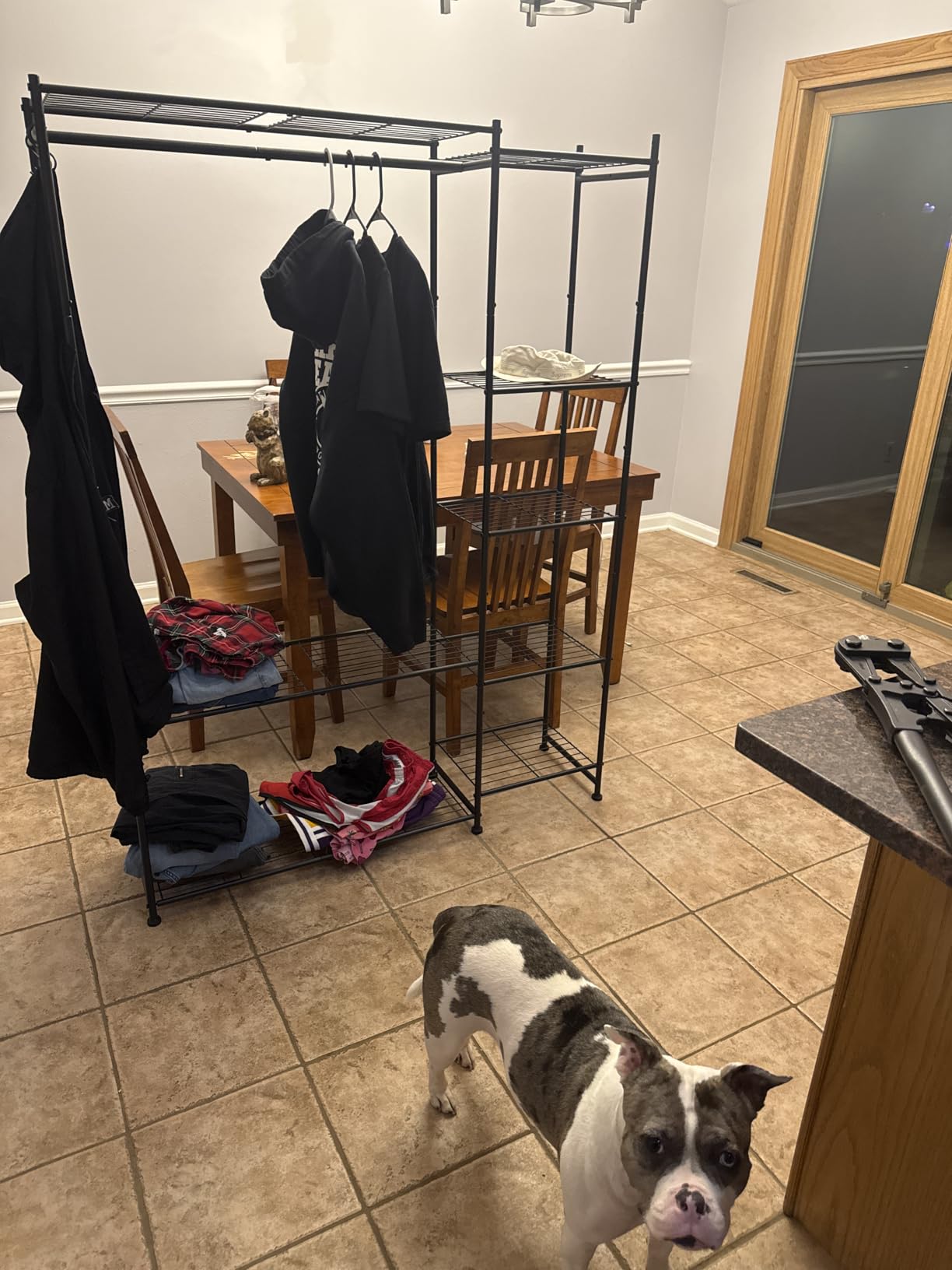 Wardrobe Closet, Portable Clothes Rack with 4 Tiers Shelves, Freestanding Closet Organizers and Storage System with Hanging Rods, Steel Clothing Rack Suitable for Cloakrooms, Bedrooms, Entrances, etc. Black customer photo 2
