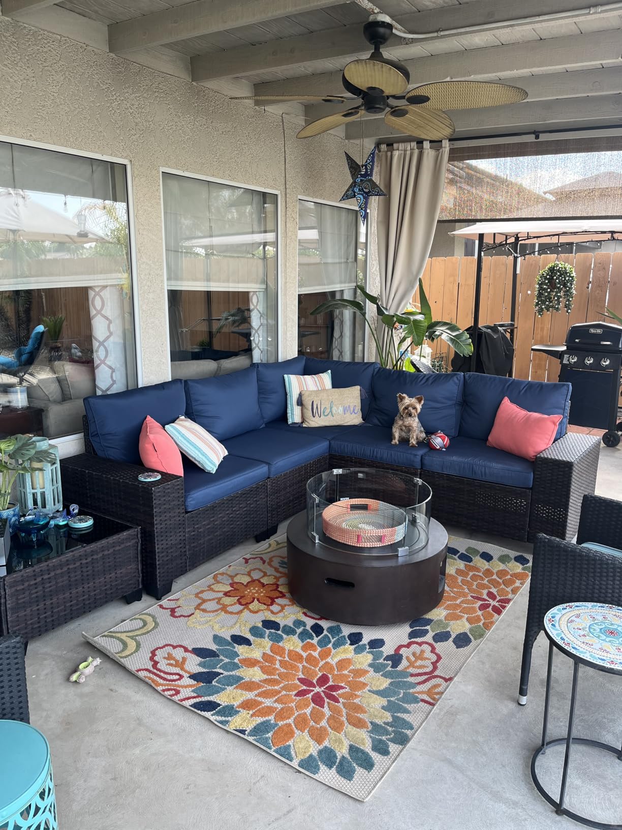 Outdoor Patio Furniture Set, 6 Pieces Outdoor Sectional Furniture High Backrest Patio Sofa, All-Weather PE Rattan Patio Conversation Set with Coffee Table & Cushions(Dark Blue) customer photo 2
