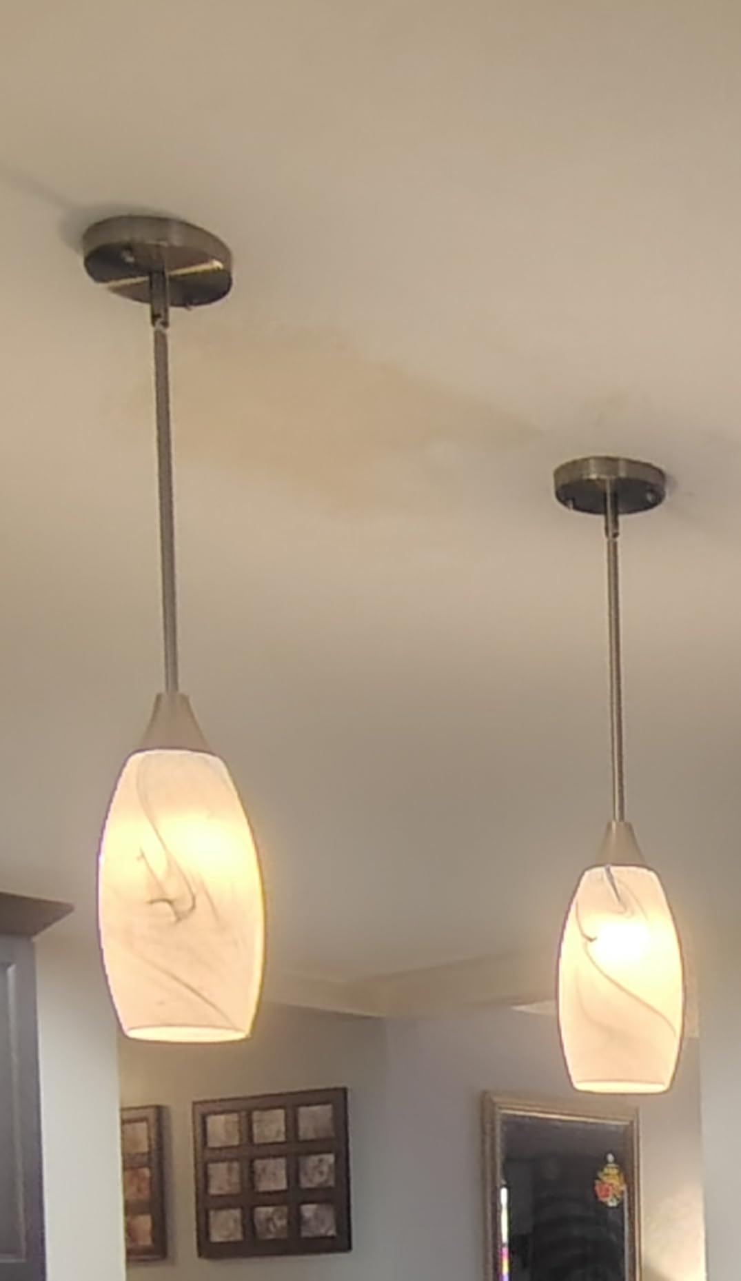 EDISHINE Pendant Light Fixture, Handcrafted Art Glass Hanging Light, Hardwired Ceiling Light, Grey Marble Glass Shade, Adjustable Brushed Nickel Rods, E26 Base, Pendant Lamp for Kitchen Island, Bar customer photo 1