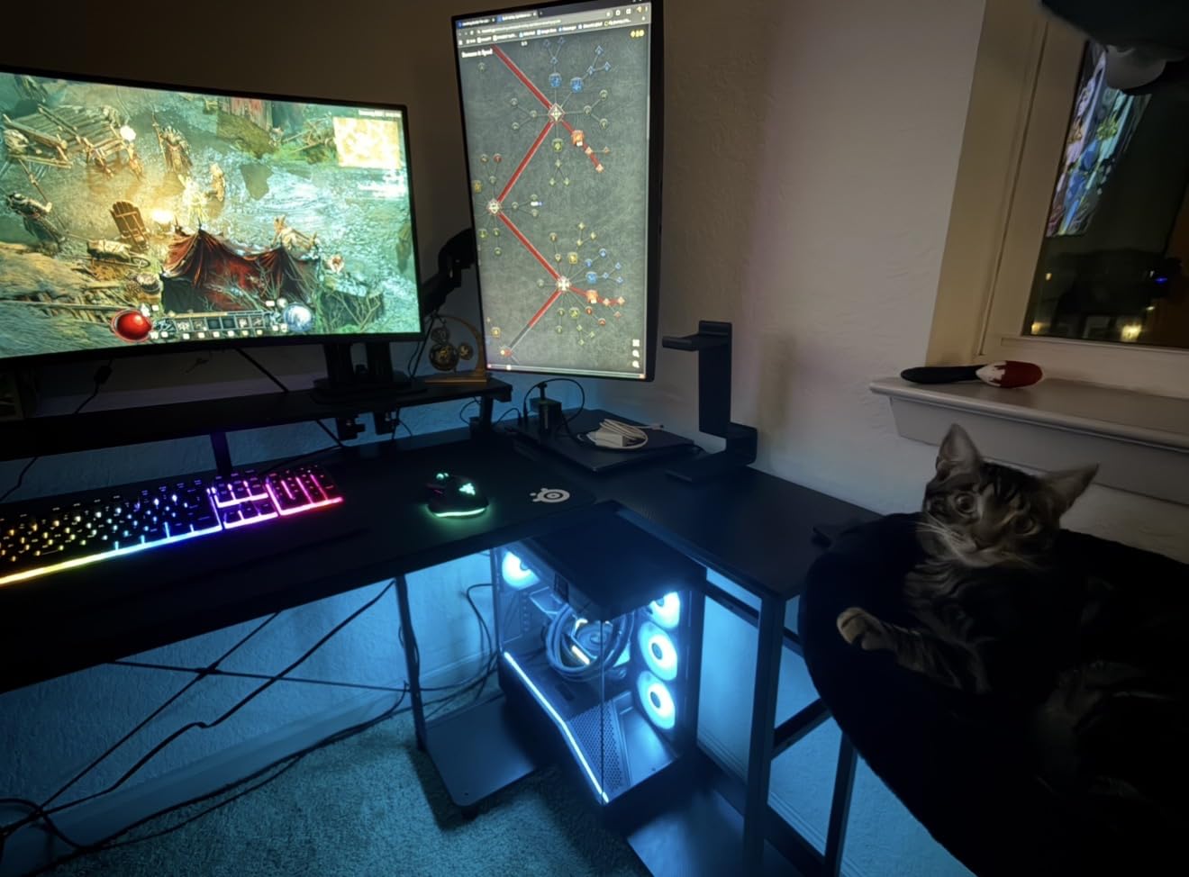 ODK 48 Inch Gaming Desk with USB Charging Ports and LED Lights, Reversible L Shaped Computer Desk with Storage Shelves & Monitor Stand, Corner Gamer Desk Table with Power Outlets, Black customer photo 1