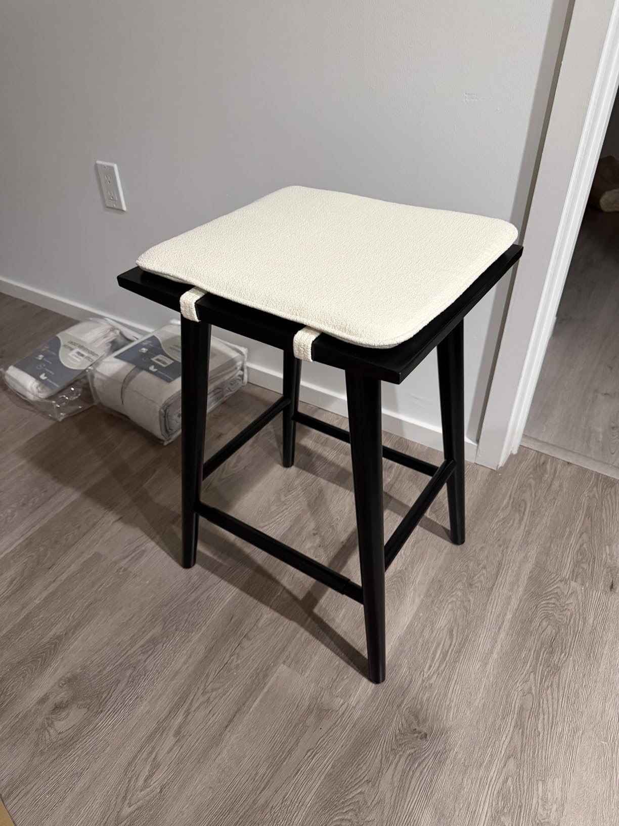 Nathan James Barker Counter Height Solid Wood Barstool with Upholstered Cushion, Backless Island Stool with Rubberwood Legs and Natural Textured Linen Upholstery for Kitchen, Brown/White, Set of 2 customer photo 2