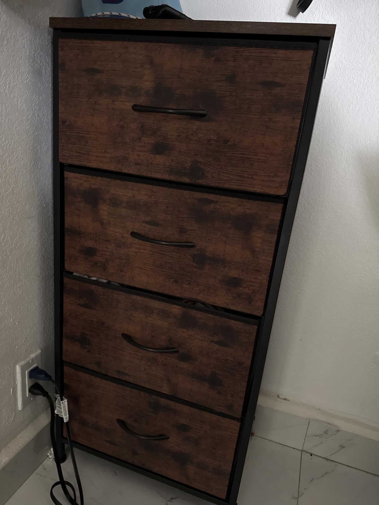 WLIVE Fabric Dresser for Bedroom, 5-Drawer Tall Dressers, Storage Organizer with Fabric Bins, Wood Top, Sturdy Steel Frame, Chest of Drawers for Closet, Hallway, Rustic Brown Wood Grain Print customer photo 2