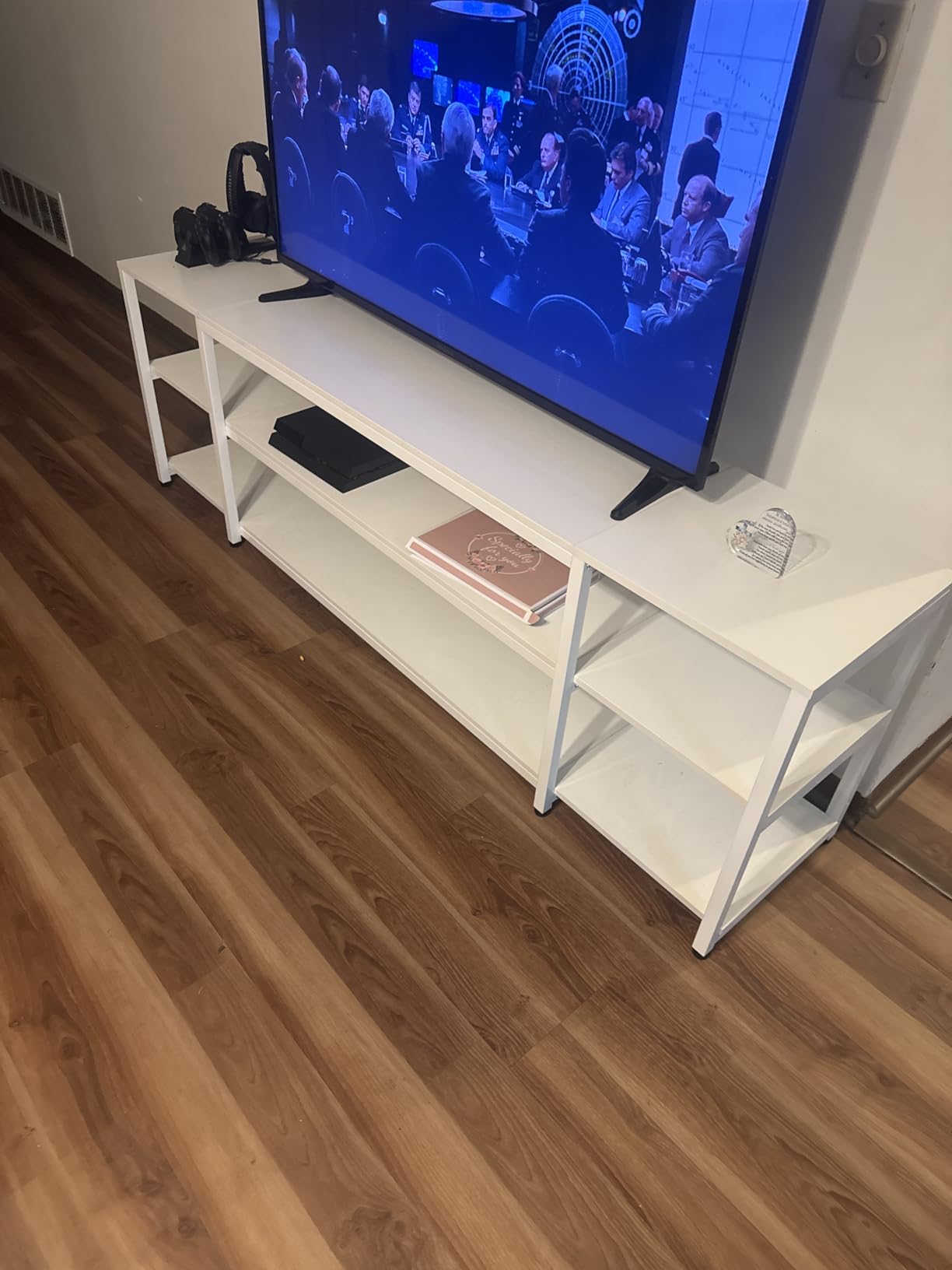 Furologee TV Stand for TVs up to 55 Inch, Entertainment Center with Open Storage Shelves, Media Console Table with Soundbar Shelf for Living Room, Bedroom, Rustic Brown customer photo 1