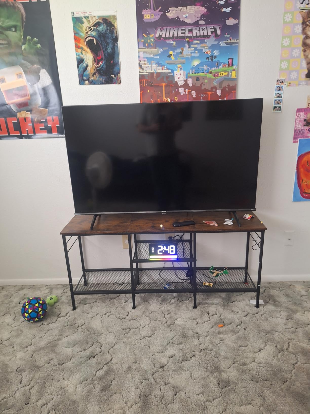Furologee TV Stand for TVs up to 55 Inch, Entertainment Center with Open Storage Shelves, Media Console Table with Soundbar Shelf for Living Room, Bedroom, Rustic Brown customer photo 2