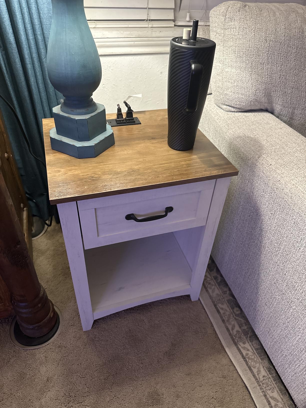 VASAGLE LIRY Collection - Farmhouse Nightstands with Charging Station, Set of 2 Bedside Tables, Side Tables with Drawer, Open Compartment, for Bedroom, Rustic White and Honey Brown ULET859K41 customer photo 1