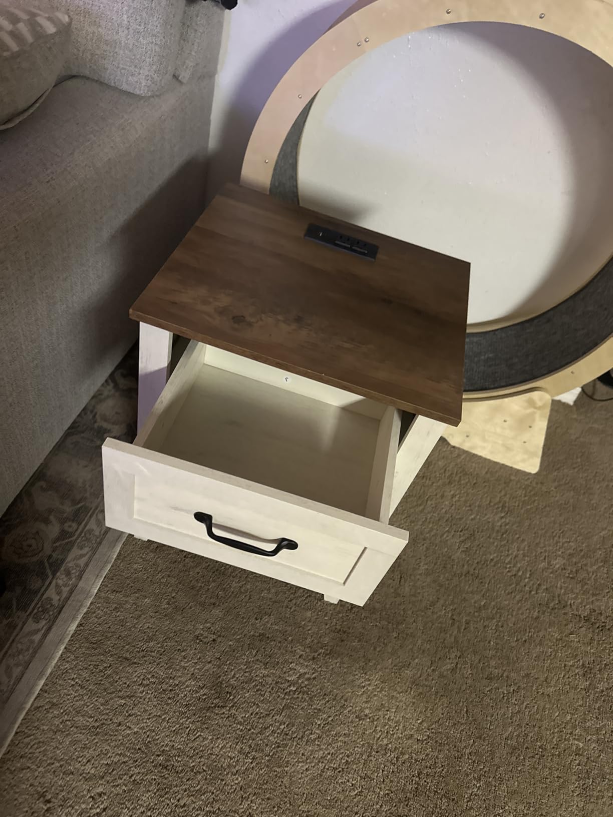 VASAGLE LIRY Collection - Farmhouse Nightstands with Charging Station, Set of 2 Bedside Tables, Side Tables with Drawer, Open Compartment, for Bedroom, Rustic White and Honey Brown ULET859K41 customer photo 2