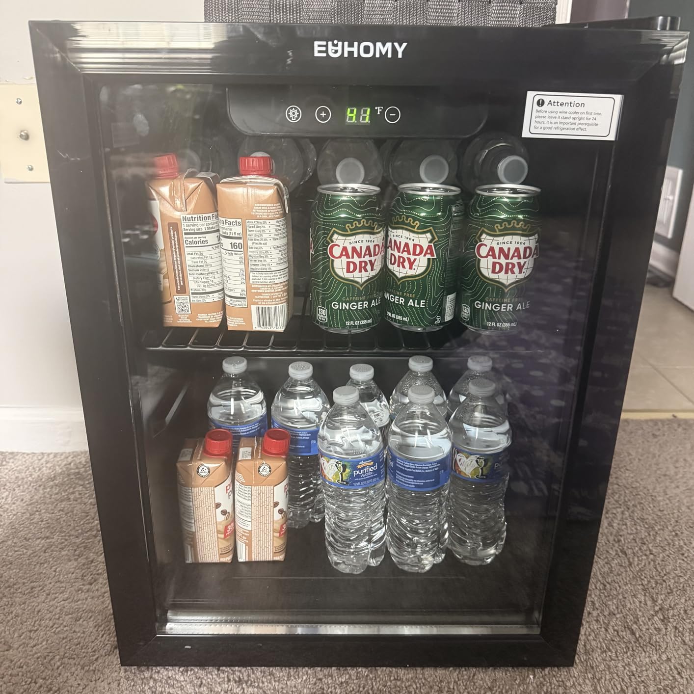 EUHOMY 48 Can Beverage Refrigerator cooler-Mini Fridge Glass Door for Beer Drinks Wines, Countertop Beverage Fridge with Adjustable Shelves Blue LED for Home/Office/Dorm/Bar, 1.3 cu.ft customer photo 1