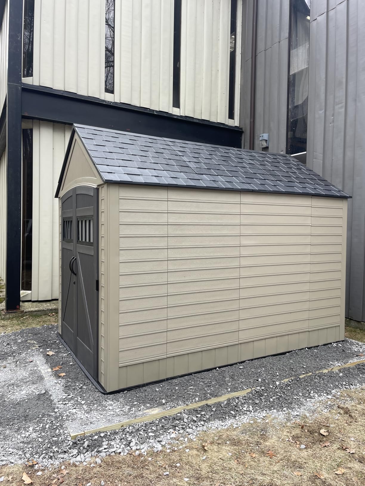 Rubbermaid Large Resin Outdoor Storage Shed With Floor (7 x 7 Ft.), Weather Resistant, Brown, Organization for Home/Lawn Mower/Backyard Equipment/Bike Storage/Pool Supplies customer photo 1