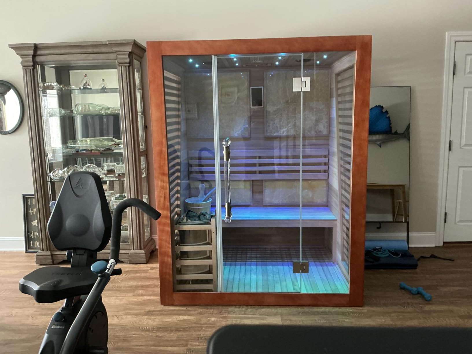 Smartmak 3 Person Traditional Steam Sauna, Luxurious Canadian Hemlock Wood Indoor Spa Room, 3.5kw Harvia Stove with Volcanic Rocks, Bluetooth Music Speakers, Light, Wooden Bucket, Scoop customer photo 1