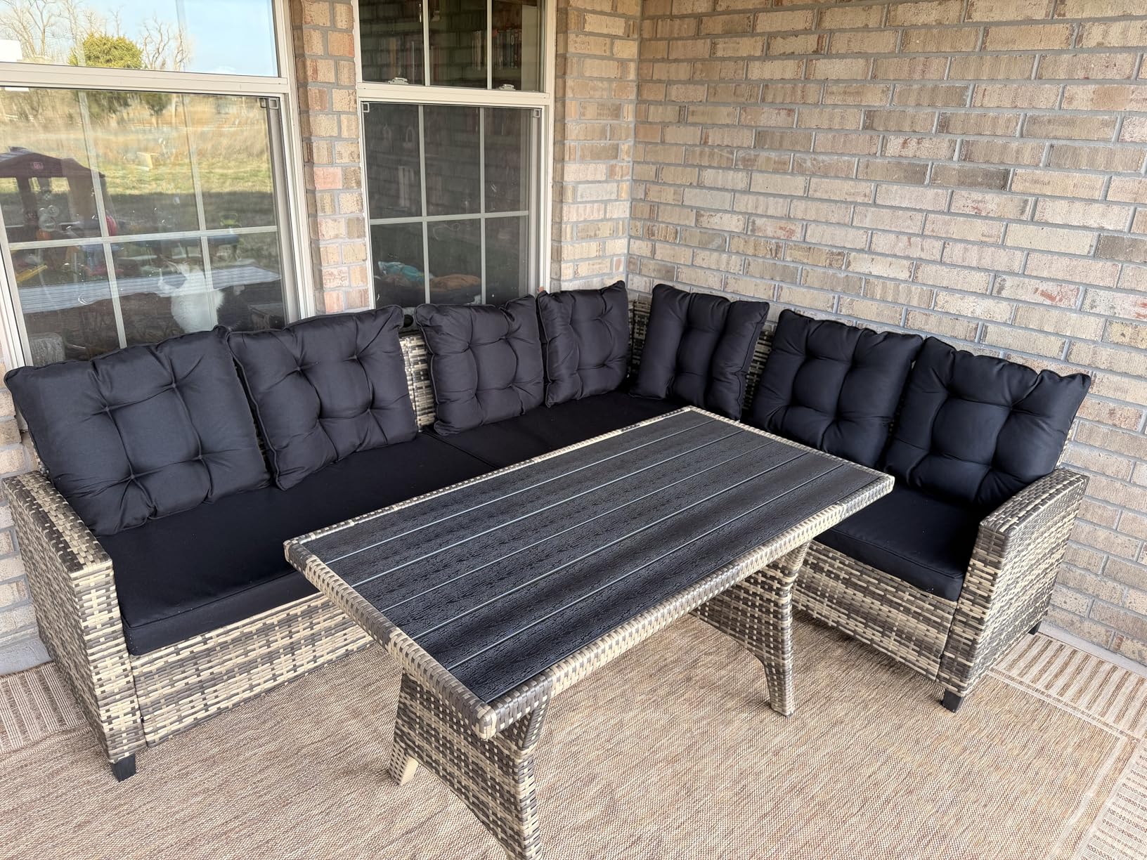 KROFEM 8-Piece Patio Furniture Set, Outdoor Wicker Rattan Sectional with Thick Cushions, Glass Top Table with Hidden Storage, Outdoor Conversation Set for Backyard, Porch, Patio, Black customer photo 1