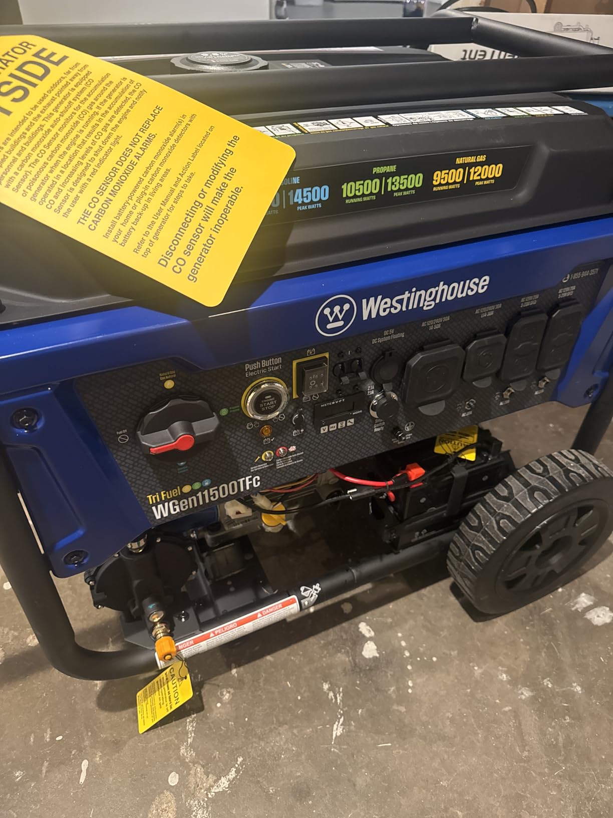 Westinghouse 14500 Peak Watt Tri-Fuel Home Backup Portable Generator, Remote Electric Start, Transfer Switch Ready, Gas, Propane, and Natural Gas Powered customer photo 1