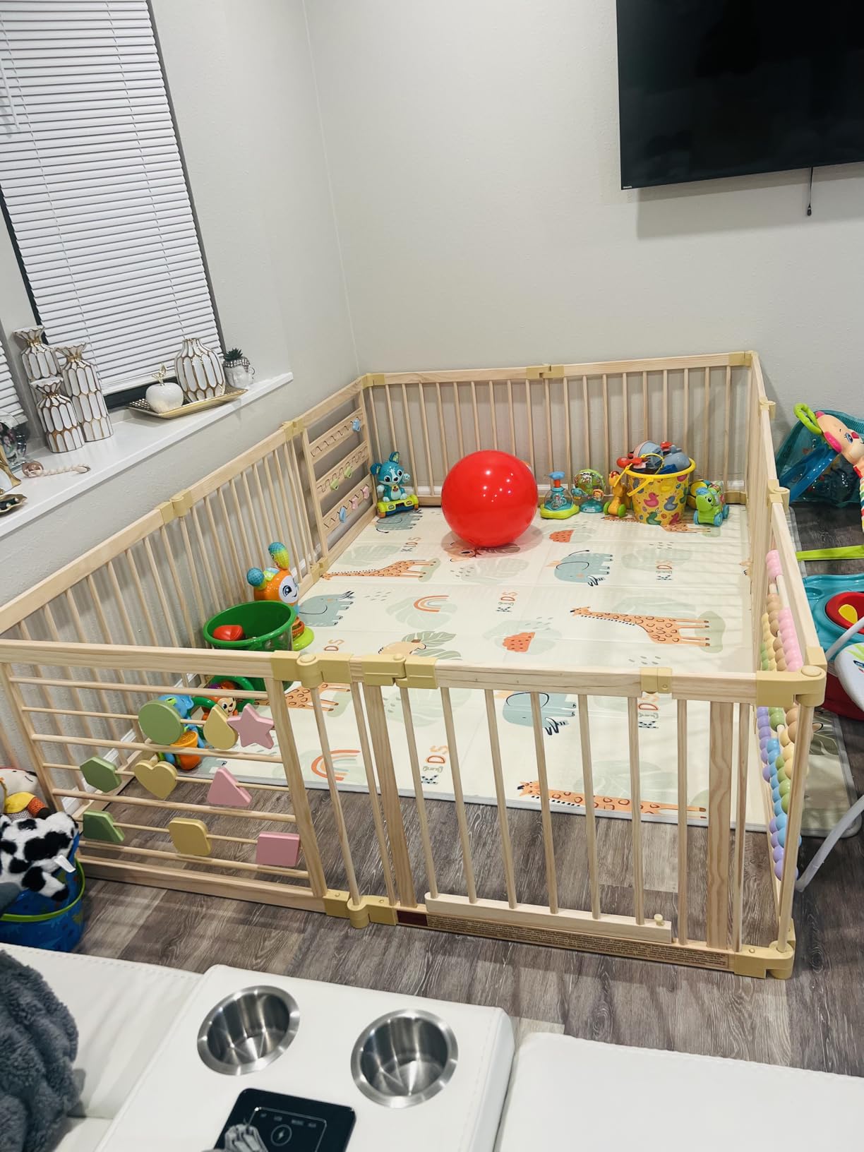 ZETY Natural Wood Baby Playpen - 8 or 10 Panel Foldable Play Yard with Door Panel and Built-in Toys, CPC Certified & SGS Tested customer photo 2