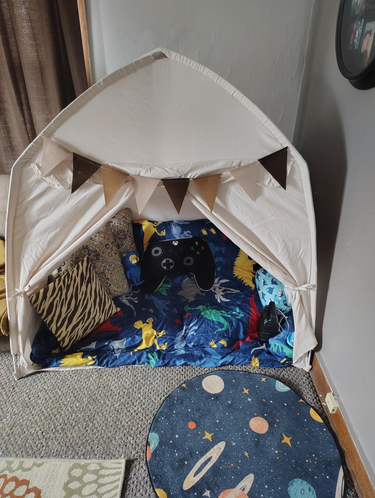 Little Dove Extra Large Kids Play Tent with Flags & Star Lights, Portable & Foldable Teepee, Boys & Girls, Indoor Outdoor JoyHut Dome Tent Playhouse, 59x39x59 in, Cream customer photo 1