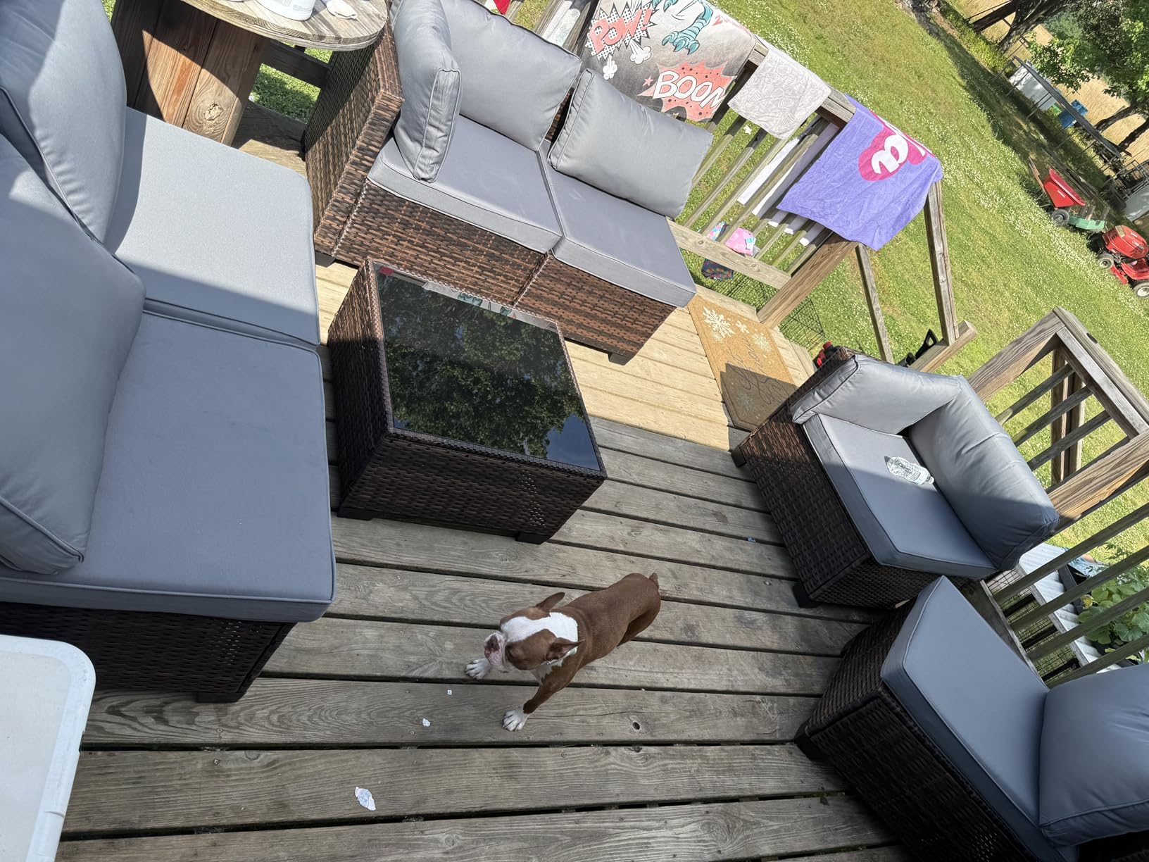 Qsun 7 Pieces Outdoor Patio Furniture Set, PE Rattan Outdoor Wicker Sectional Furniture Sofa Set, with Cushions and Glass Coffee Table, for Balcony, Porch, Garden, Grey customer photo 1