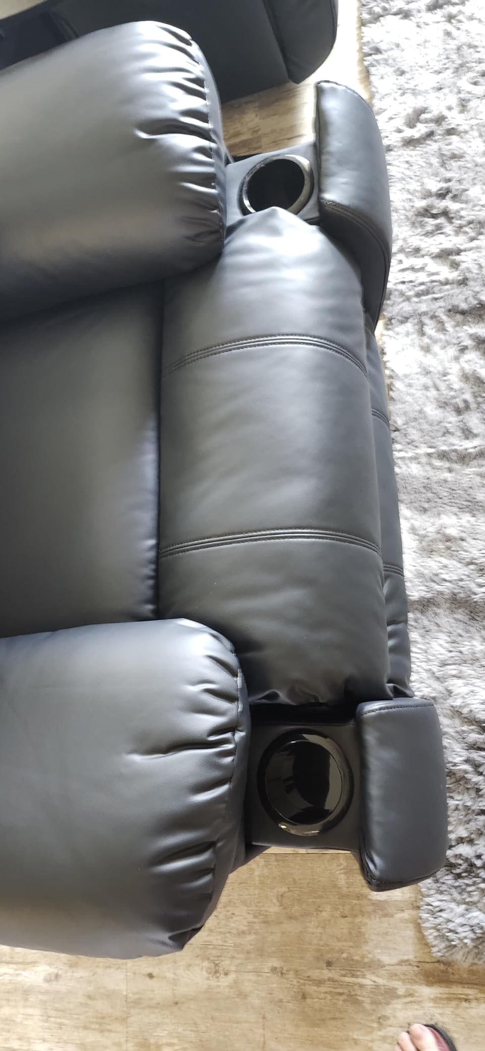 EBELLO Faux Leather Manual Reclining Sofa with 2 Concealed Cup Holders, Overstuffed Armrest 3 Seat Recliner Couch for Living Room, Bedroom, Meeting Room, Black customer photo 2