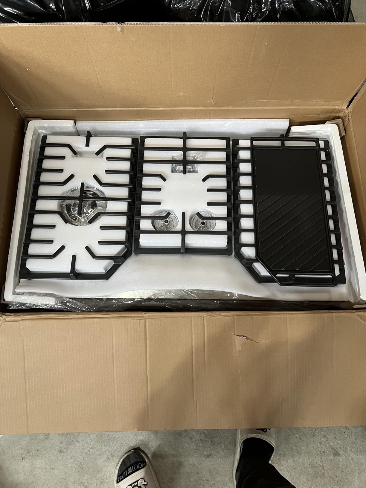 AMZCHEF 36 inch Gas Cooktop with 5 Made in Italy SABAF Power Burners.Max 48300 BTU/hr Built-in Gas Stove top of 304 Stainless steel with Double Sided griddle,NG/LPG Convertible,ETL. customer photo 2