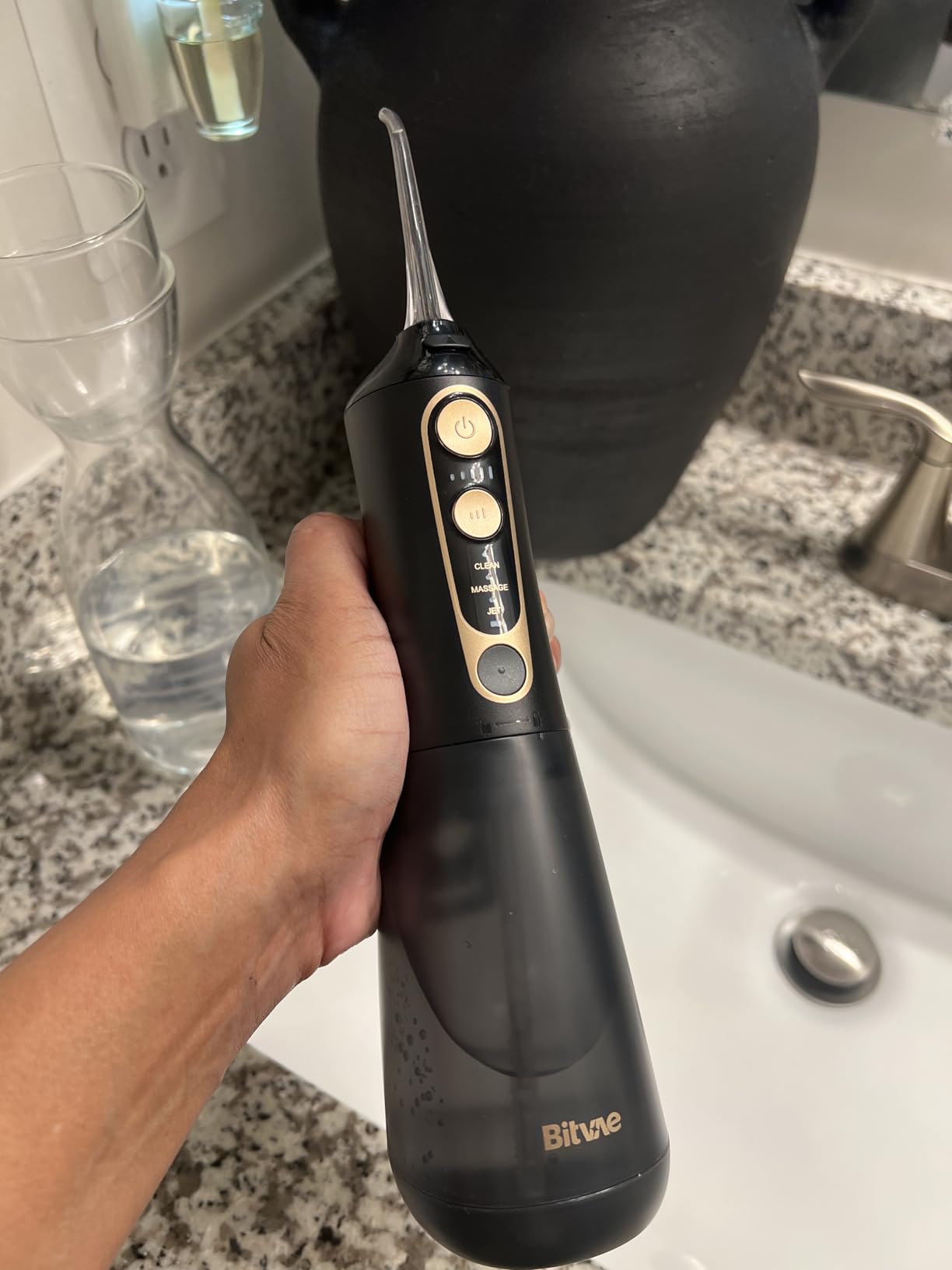 Bitvae C6 Water Dental Flosser for Teeth, Cordless Flosser for Travel with 6 Jet Tips, 3 Modes 5 intensities, IPX7 Waterproof Portable & Rechargeable Oral Irrigator Cleaner, Black customer photo 1