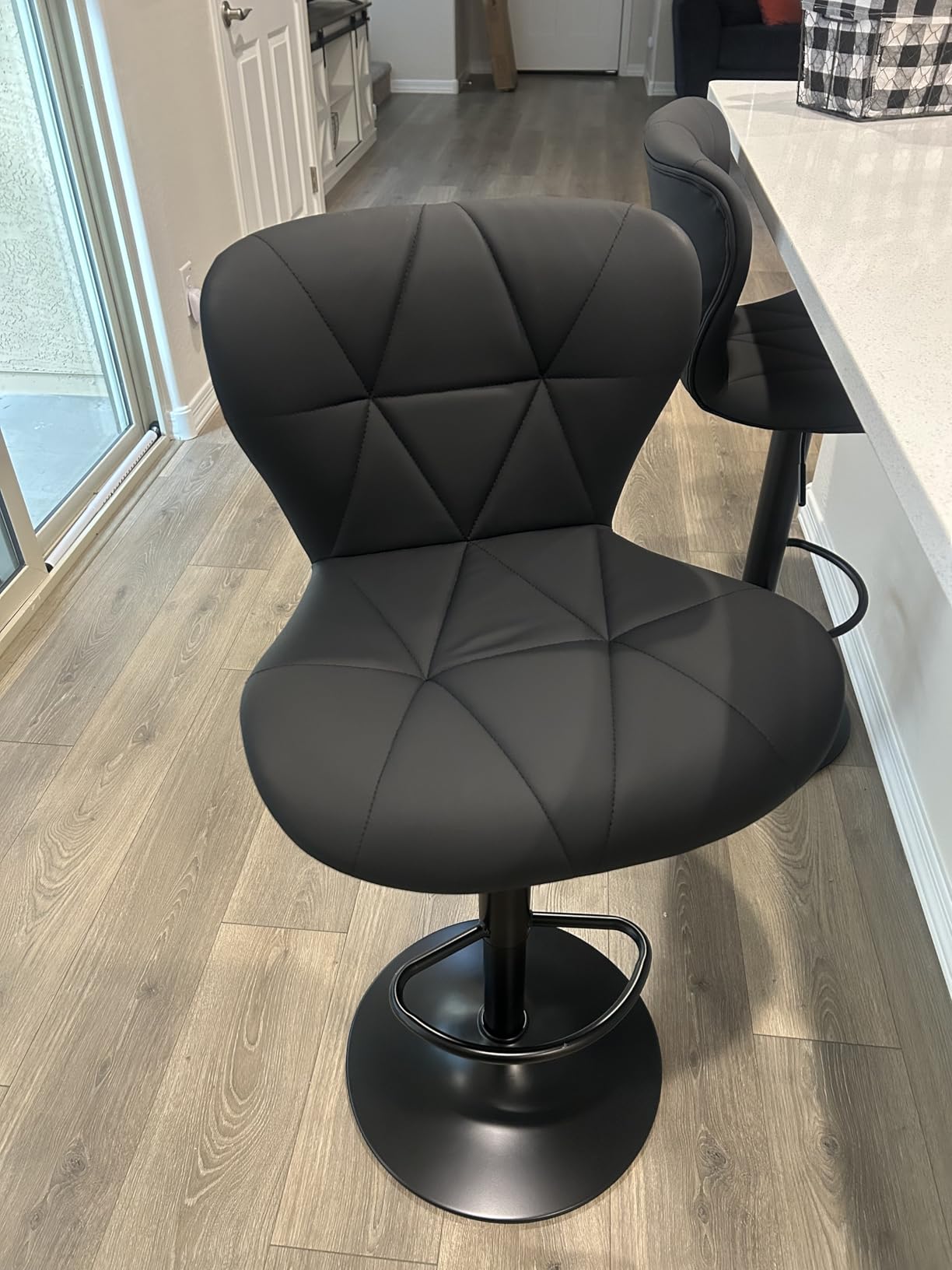 Nalupatio Modern Bar Stools Set of 2, Adjustable Faux Leather Upholstered Swivel Bar Stools, Counter Height Bar Chairs with Back for Kitchen Island, Black customer photo 1