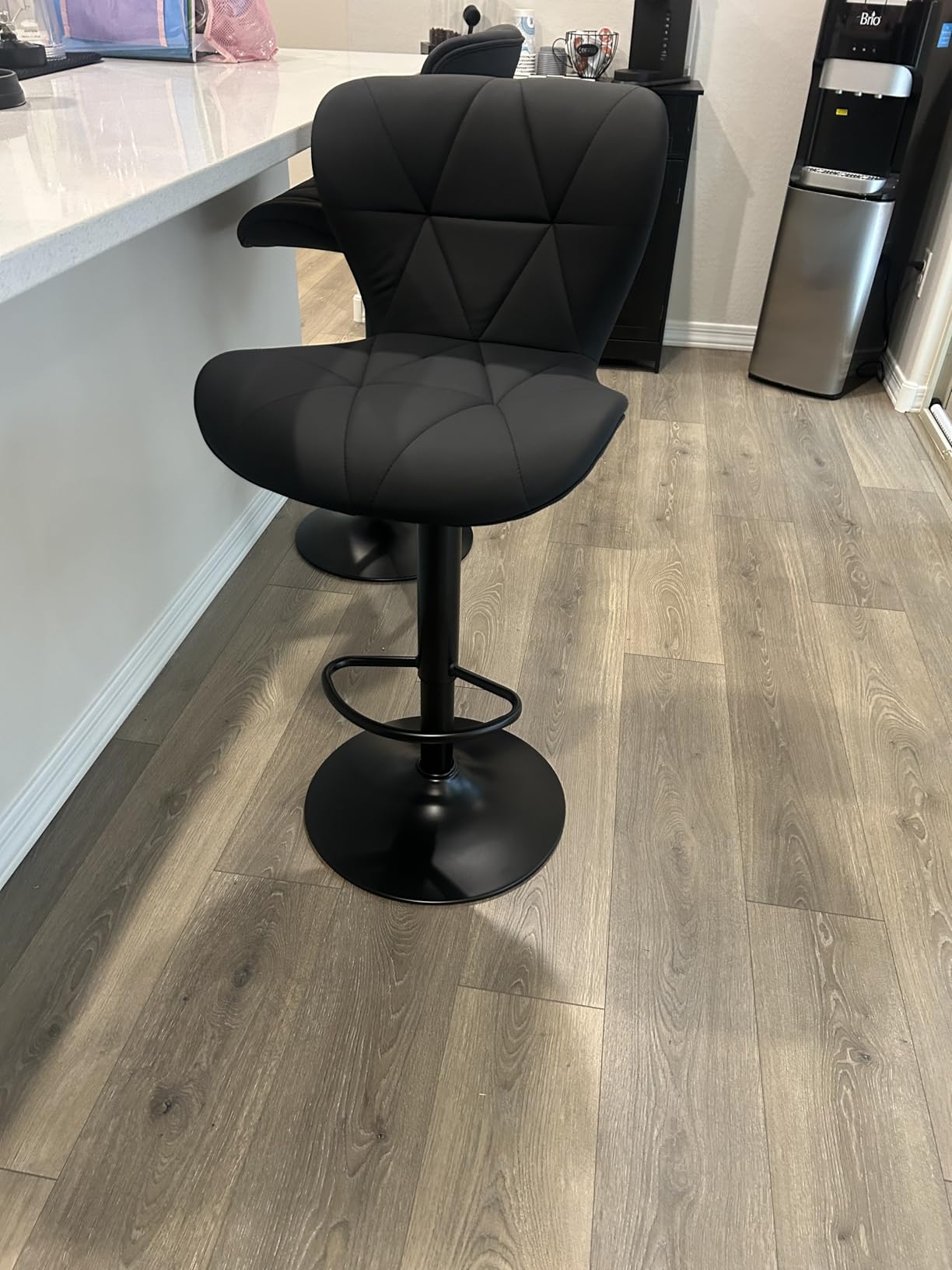 Nalupatio Modern Bar Stools Set of 2, Adjustable Faux Leather Upholstered Swivel Bar Stools, Counter Height Bar Chairs with Back for Kitchen Island, Black customer photo 2