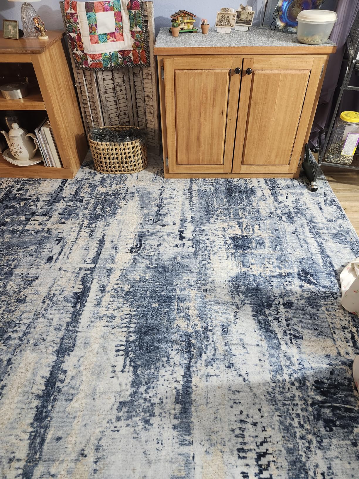 8x10 Area Rugs Washable Rug: Large Modern Abstract Living Room Rug Soft Anti-Skid Thin Carpet Indoor Floor Non-Shedding Carpets for Bedroom Dining Farmhouse Nursery Home Office Black Grey Gold customer photo 1