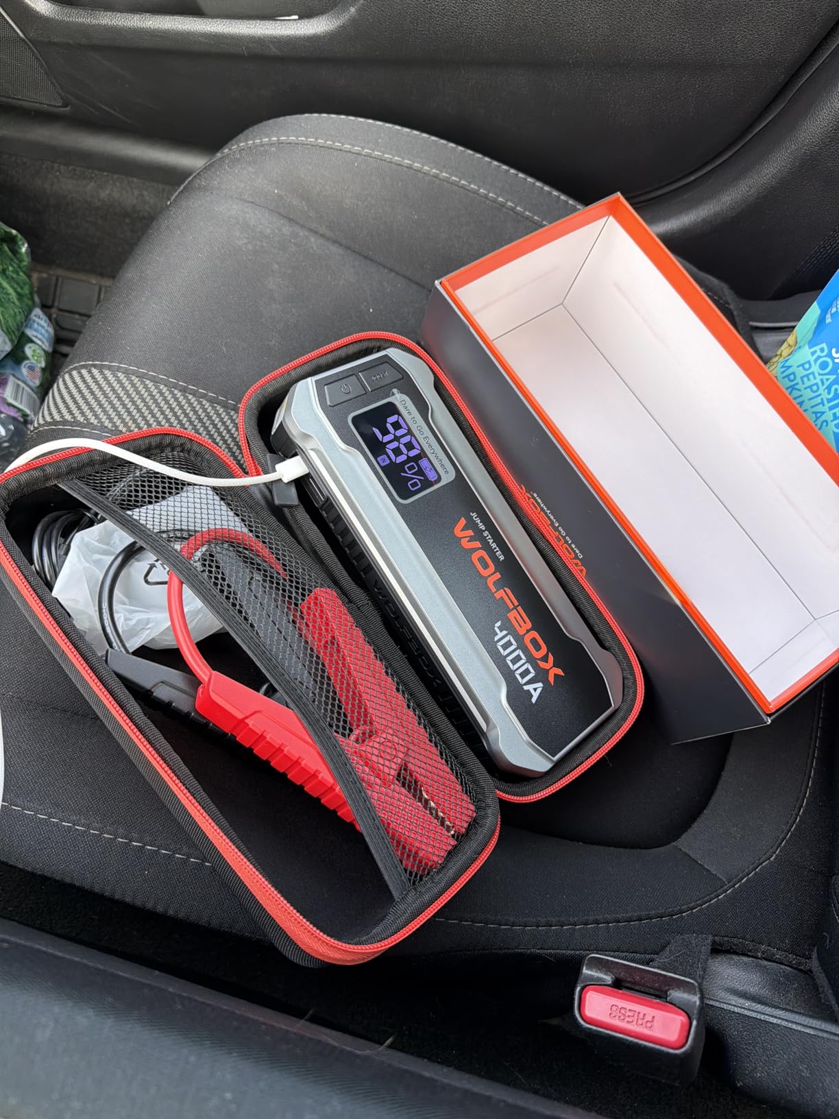 WOLFBOX 4000A Jump Starter, 12V Car Battery Jumper Starter Portable with 65W Quick Charger, LED Display, 88.8Wh Booster Jump Box Pack (10L Gas 10L Diesel Engine) with LED Light, Jumper Cables customer photo 1
