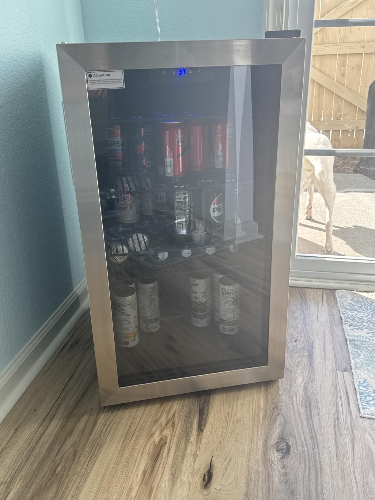 Feelfunn Beverage Refrigerator Cooler - 126 Can Mini Fridge Glass Door for Drinks Soda Beer Wine - Small Refrigerator for Office Bedroom Home Bar, 4 Adjustable Shelves, 3.2 Cu.Ft, Silver customer photo 2