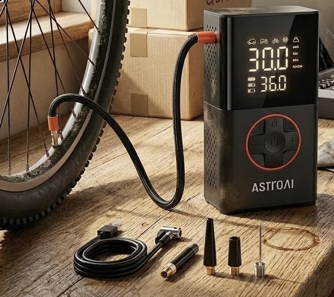 AstroAI L7 Tire Inflator Portable Air Compressor, 150 PSI Cordless Mini Air Bike Auto Shut-Off Pump with Digital Display Pressure Gauge, Fast Inflation & LED Light for Car Tires, Motorcycles, Bikes, Balls customer photo 1