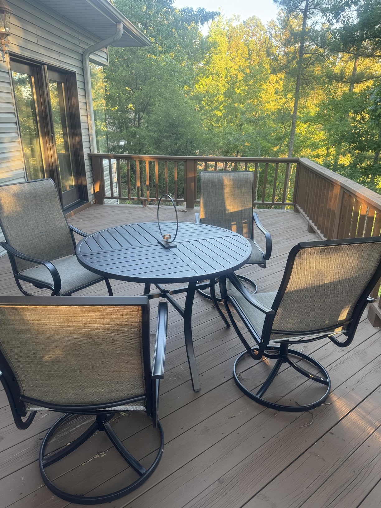 PHI VILLA 5 Piece Patio Dining Set with 4 Outdoor Swivel Dining Chairs & 1 Large Round Dining Table, All Weather Blue Textilene Mesh Fabric Chair and Round Metal Table for Deck Lawn Garden customer photo 2