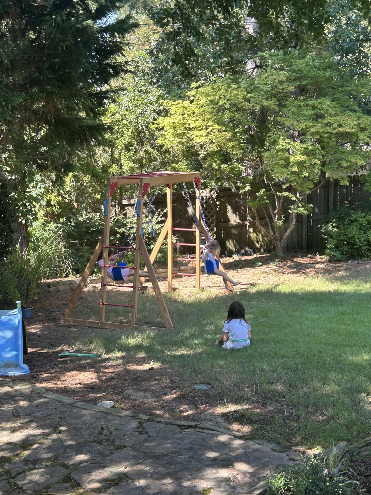 Dolphin Playground Wood Swing Sets for Backyard with Monkey Bar, Kids Outdoor Play Equipment, Outdoor Playset for Kids with Trapeze Swing Bar and 2 Belt Swings, Heavy Duty Playground Accessories customer photo 2