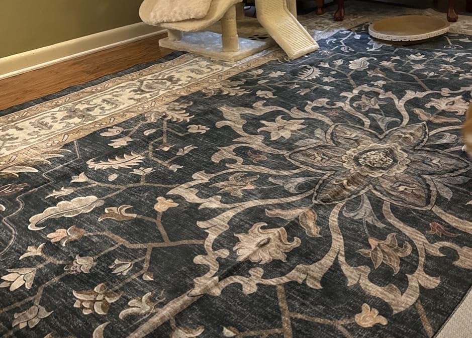 RELEANY Area Rugs 8'x10' Washable Non-Slip, Floral Vintage Distress Print Pattern Medallion Carpet for Living Room Bedroom Dining Room, Brick Red Rust Neutral Brown Burnt Orange Green customer photo 1