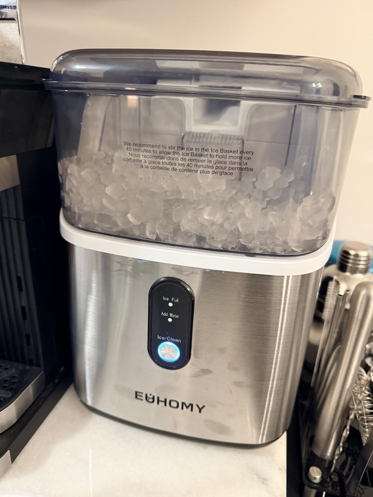 EUHOMY Nugget Ice Makers for Countertop with Ice Scoop & Basket, Self-Cleaning Sonic Pebble/Pellet Ice Maker Machine with 35lbs/24H Soft Ice for Home/Kitchen/Office, Stainless Steel, Silver customer photo 2