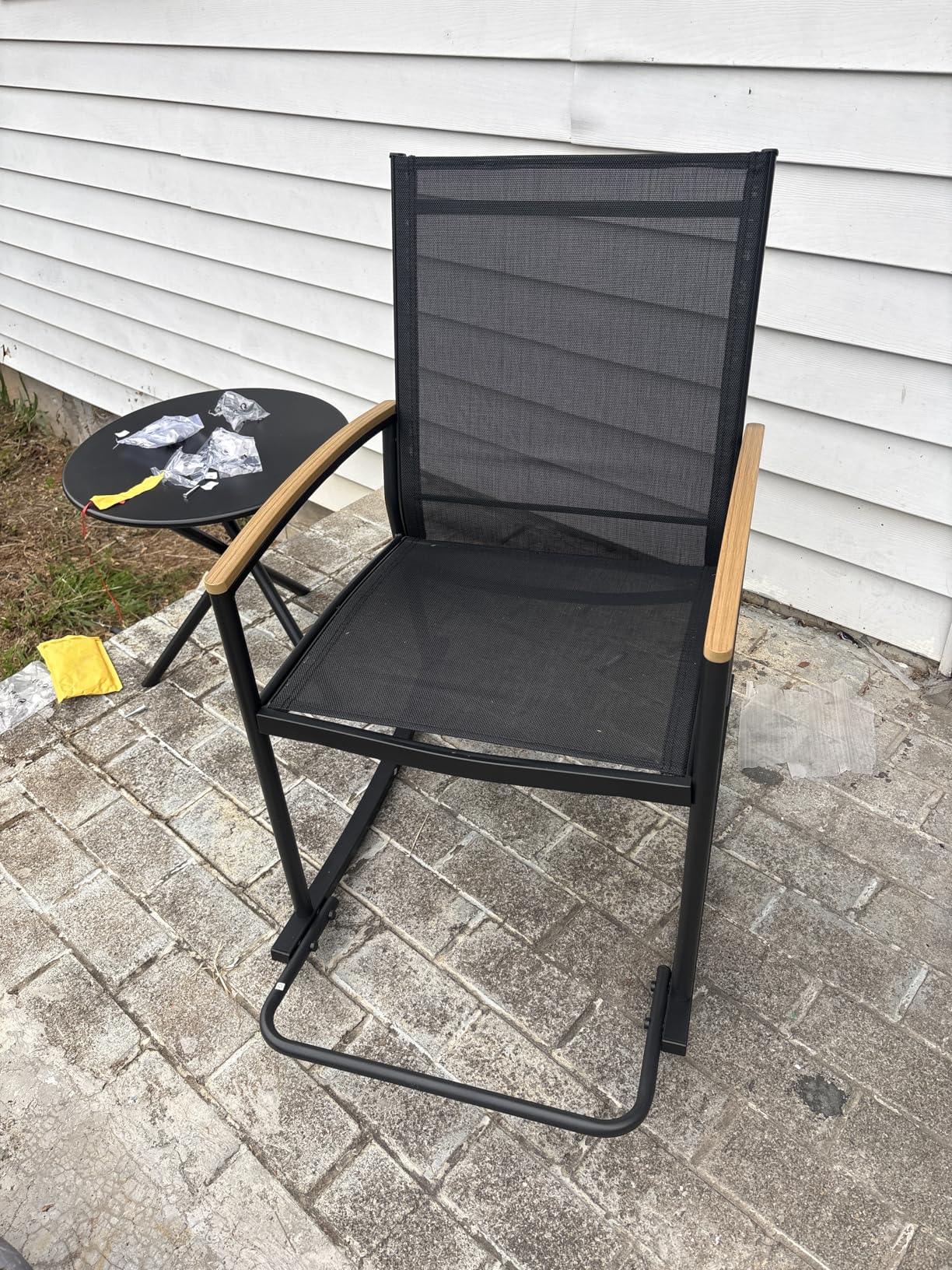 Shintenchi 3 Piece Outdoor Rocking Bistro Set, Textilene Fabric Small Patio Furniture Set, Front Porch Rocker Chairs Conversation Set with Table for Lawn, Garden, Balcony, Poolside (Black) customer photo 1
