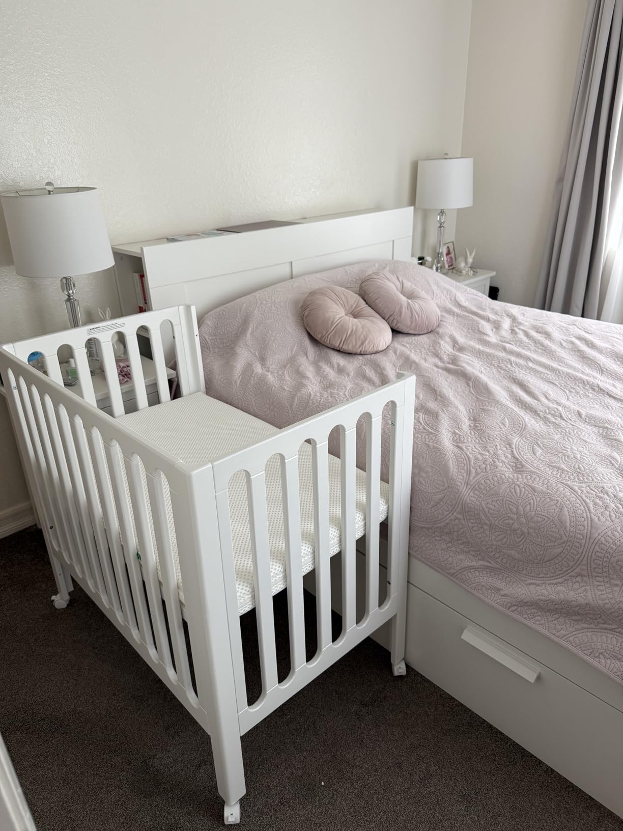 Newton Baby Galileo Mini Crib Solid Beech Wood with Wheels in Chestnut Color, Mini Crib Mattress Included, Adjustable Mattress Height, Ultra-Safe Non-Toxic Finish customer photo 1