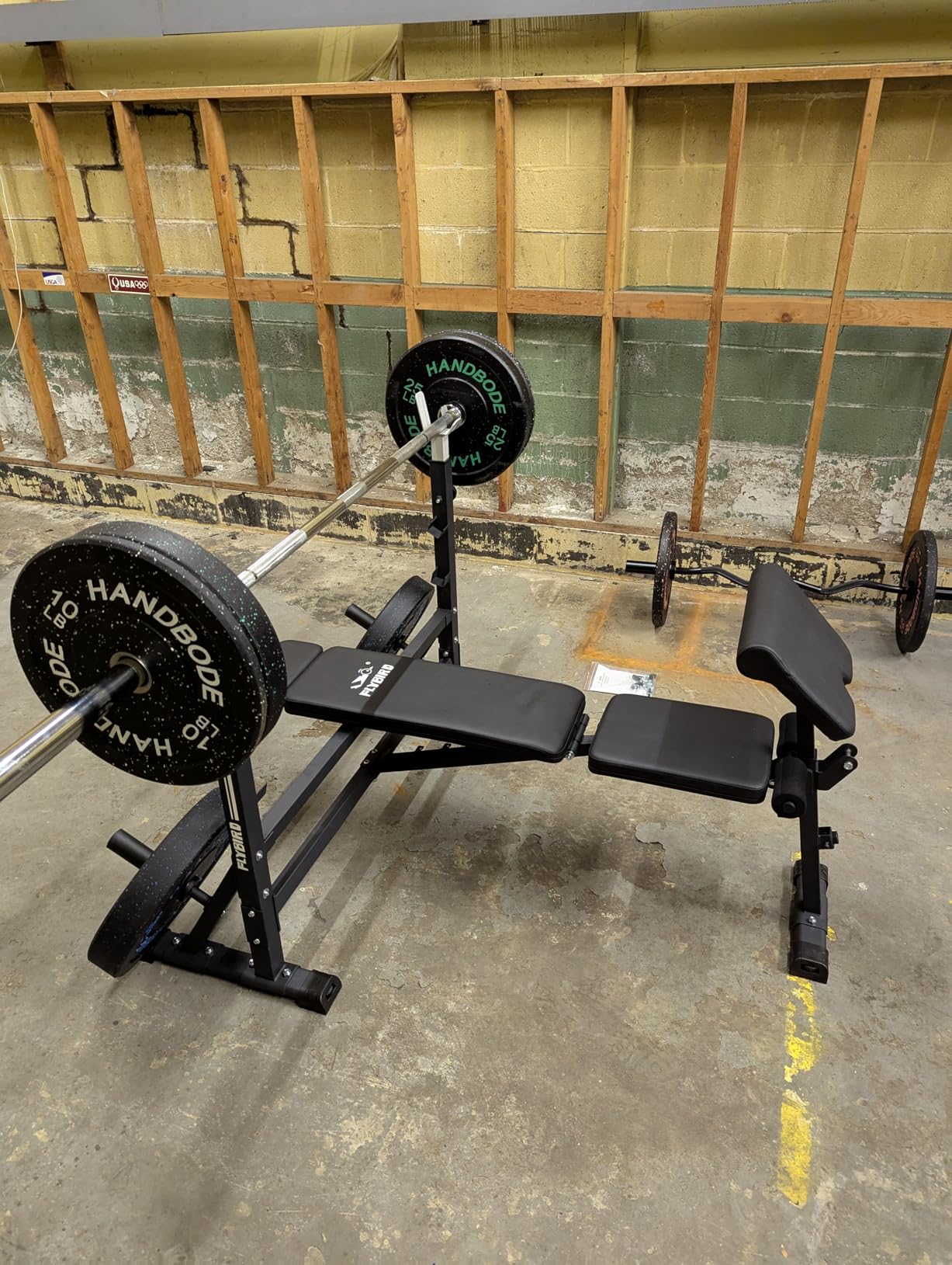 HANDBODE 2-Inch Bumper Plates High Bounce, Olympic Weight Plate Set 45/100/160/190/260/300lb, Barbell Weight Plates Set for Home Gym, Colored Weights Rubber Strength Training Plate for Weight Lifting customer photo 1