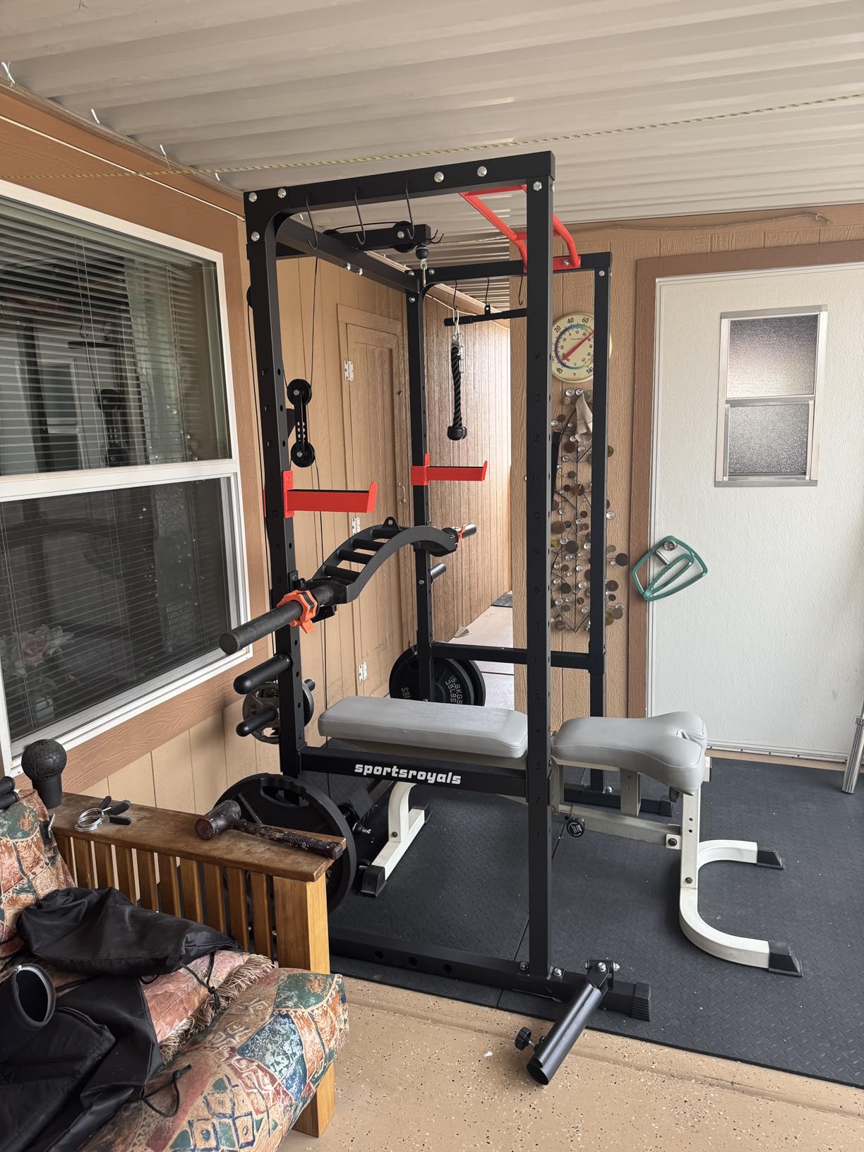 SPORTSROYALS Power Rack, Multi-Functional Power Cage, Squat Rack with Pulley System & LAT Pull Down, Workout Cage with J Hooks for Home Gym customer photo 1