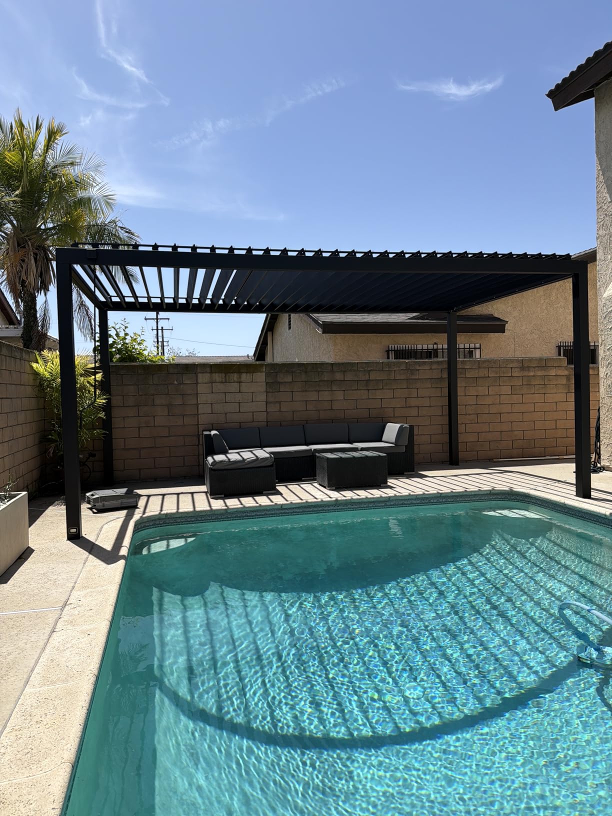Backyard Discovery Sarasota 14' x 10' Galvanized Steel Louvered Pergola Kit with Adjustable Roof, Shade, Rain Protection, High-Wind Rating, Gutter System for Outdoor Patio, Garden, Deck, Entertaining customer photo 1