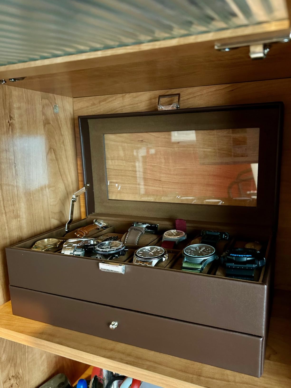 ProCase Watch Box, 12 Slot Mens Watch Case With Drawer, 2-Layer Watch Display Case With Glass Lid, Espresso customer photo 1